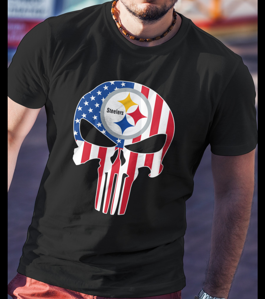 Steelers American Flag Skull T-Shirt