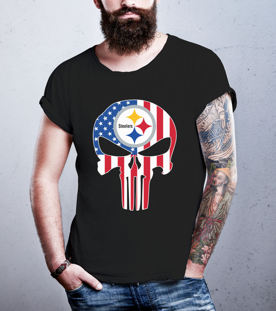 Steelers American Flag Skull T-Shirt