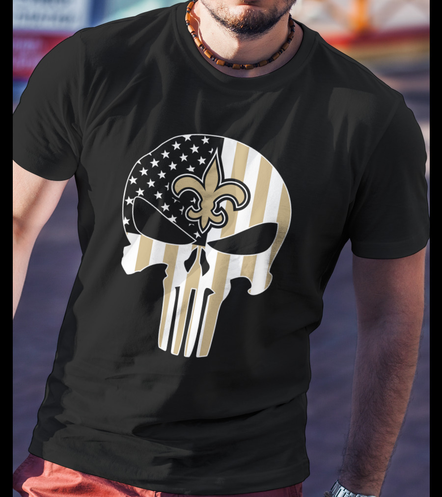 Saints Punisher Skull American Flag Fleur-De-Lis T-Shirt