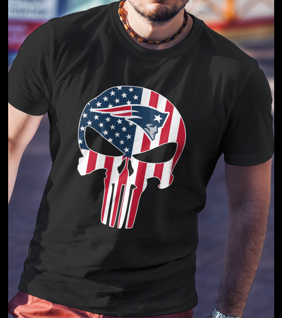 Patriots Skull American Flag Punisher Style T-Shirt