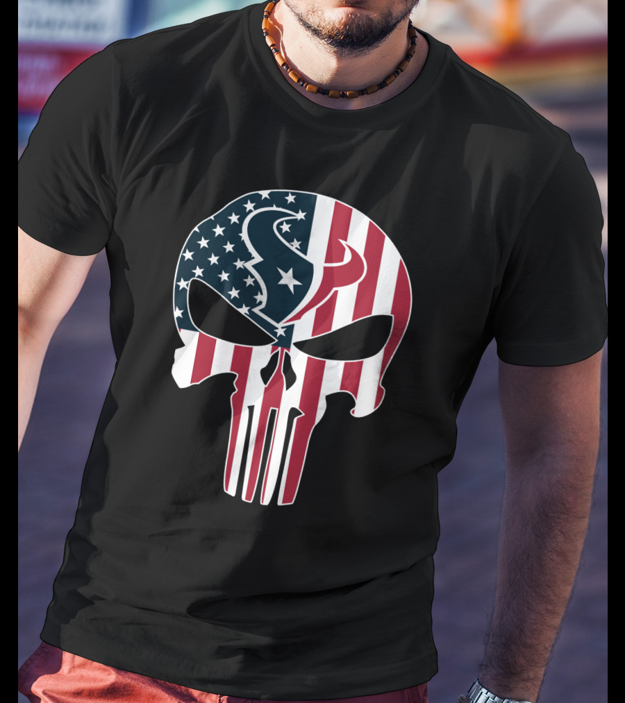 Houston Texans American Flag Skull T-Shirt