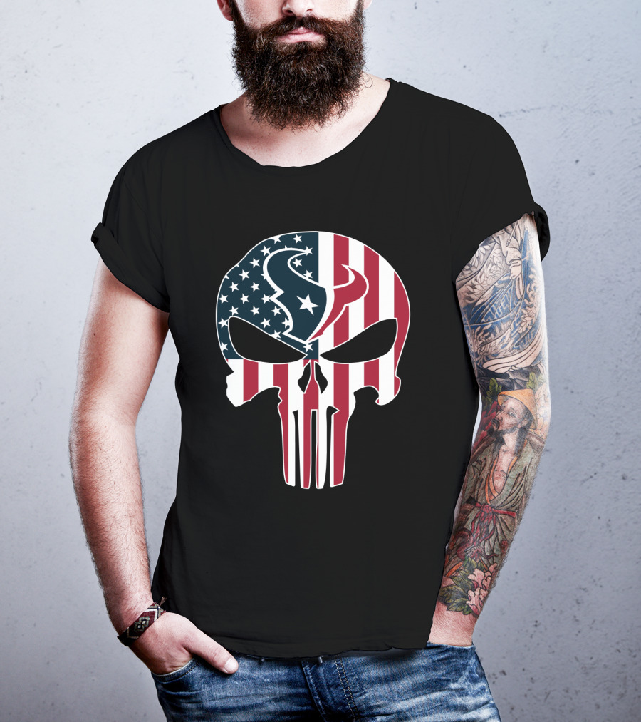 Houston Texans American Flag Skull T-Shirt