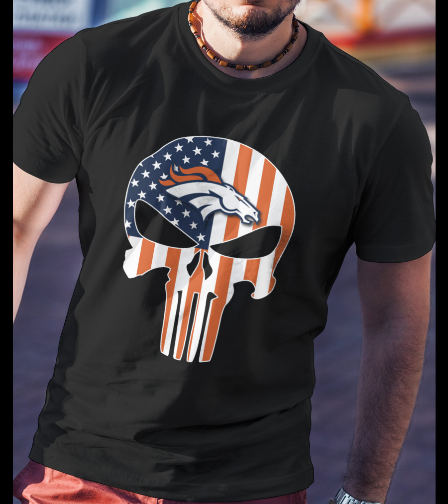 Broncos Punisher American Flag Skull T-Shirt