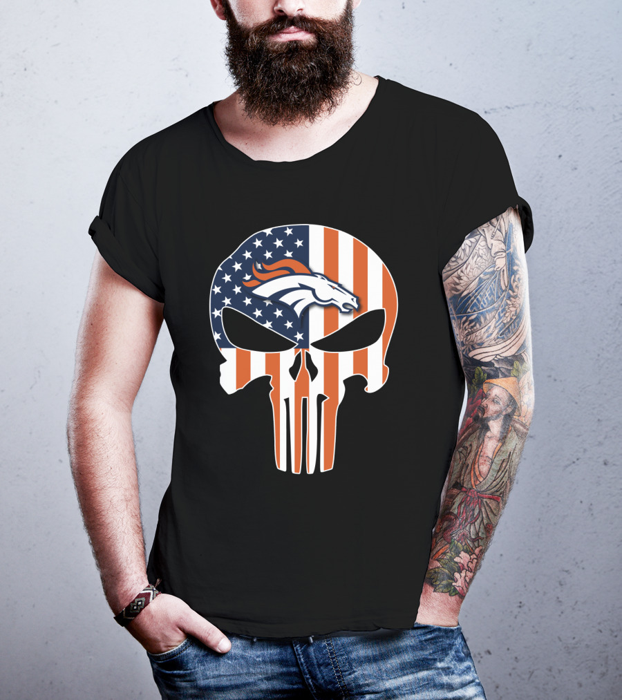 Broncos Punisher American Flag Skull T-Shirt