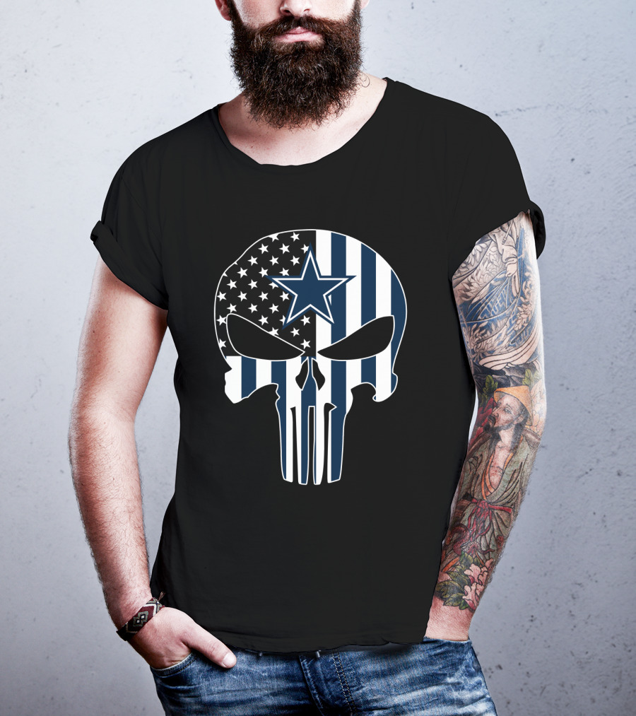 Dallas Cowboys Punisher Skull American Flag T-Shirt
