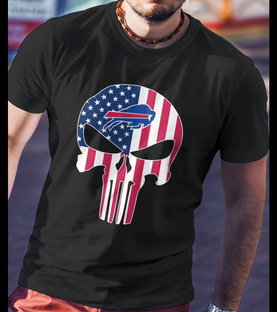 Buffalo Bills Punisher Skull American Flag T-Shirt