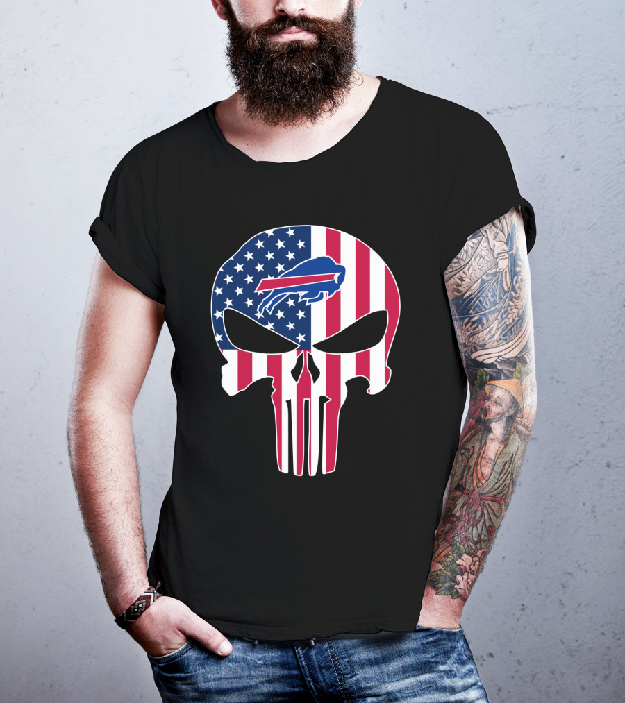 Buffalo Bills Punisher Skull American Flag T-Shirt