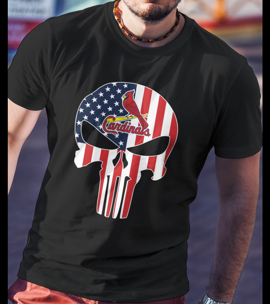 St Louis Cardinals American Flag Punisher Skull T-Shirt