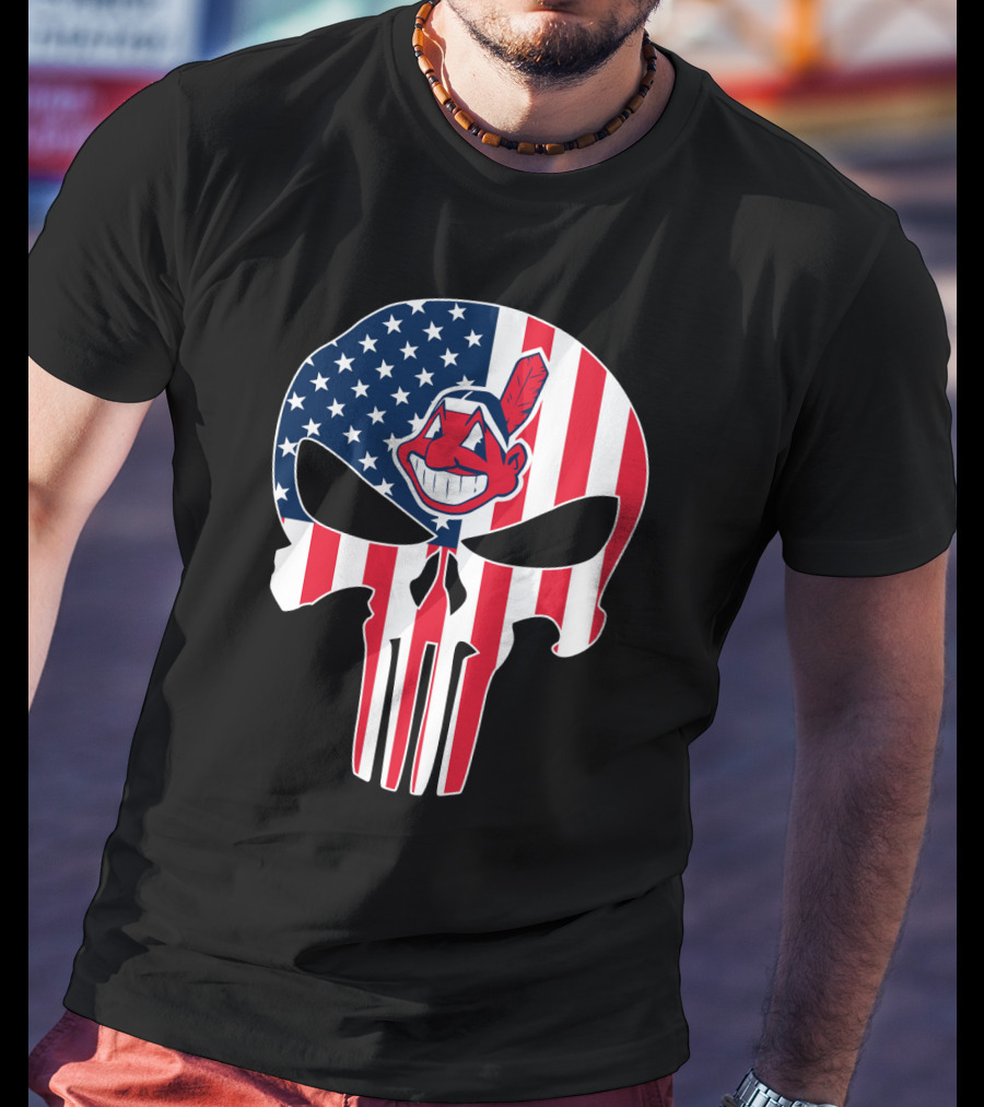 Cleveland Indians Punisher Skull American Flag T-Shirt