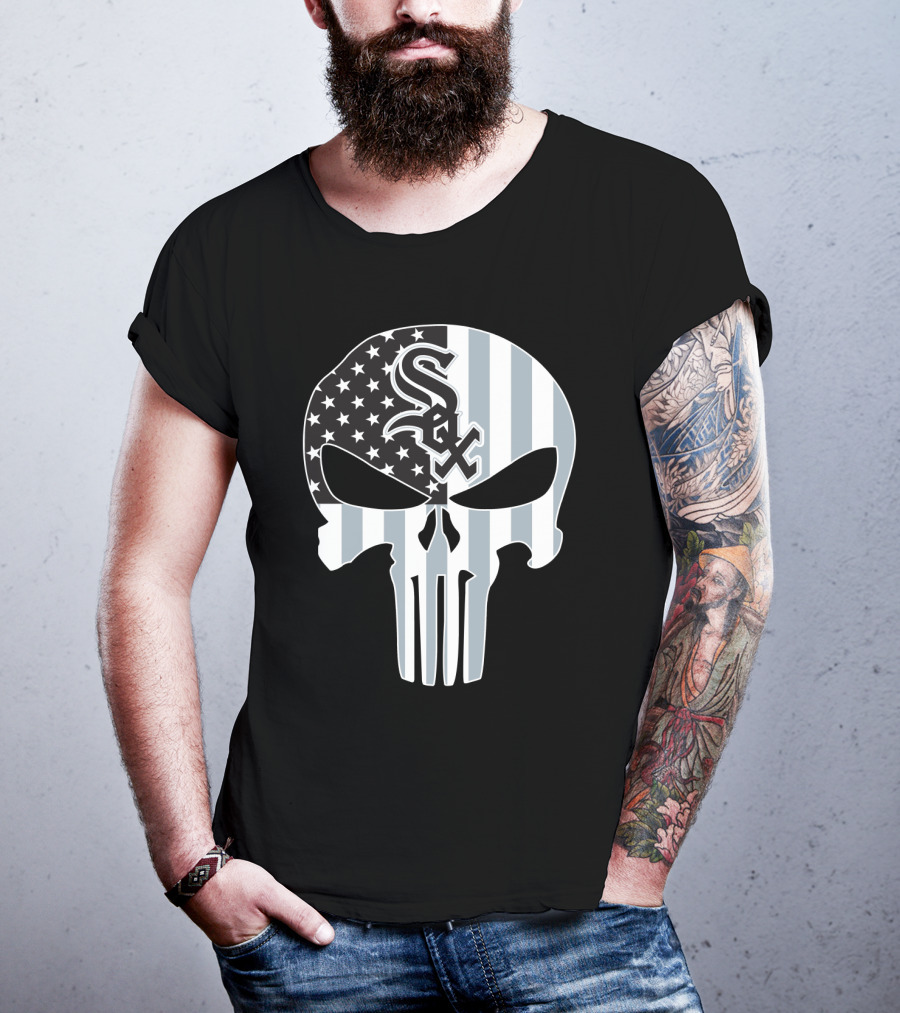 Chicago White Sox Punisher Skull American Flag T-Shirt