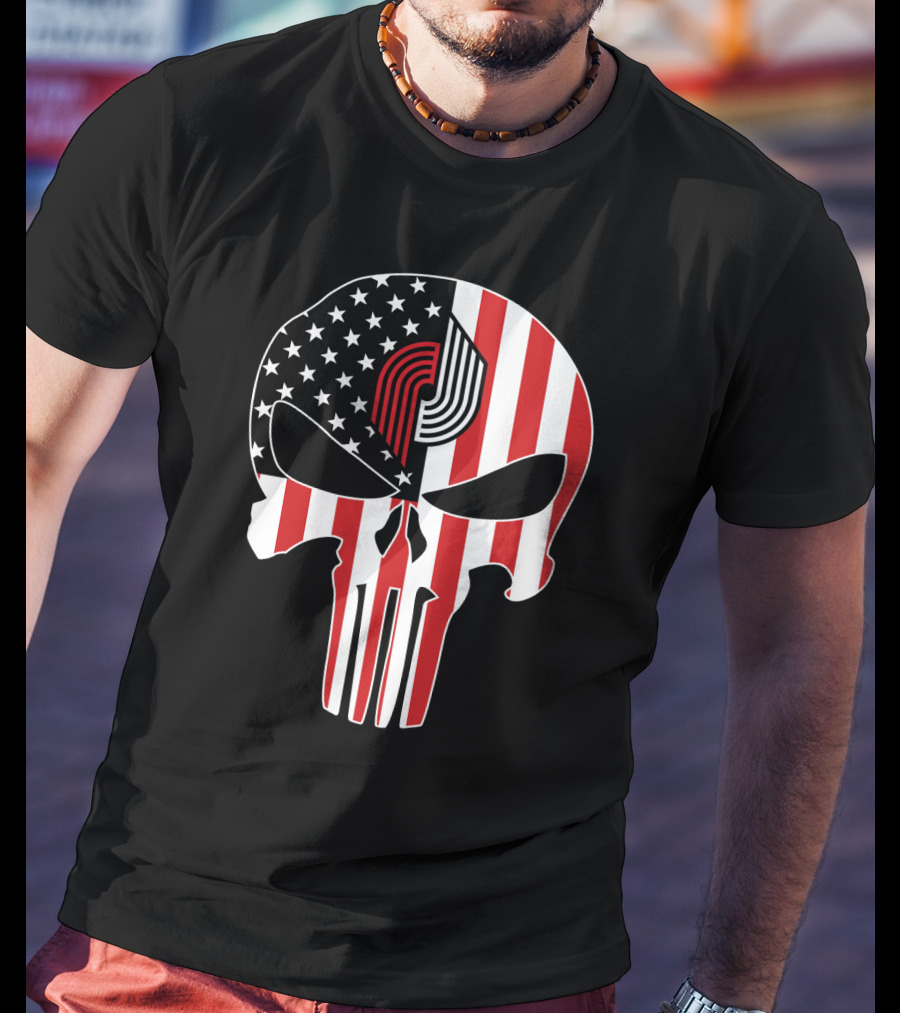Portland Trail Blazers Punisher American Flag Skull T-Shirt