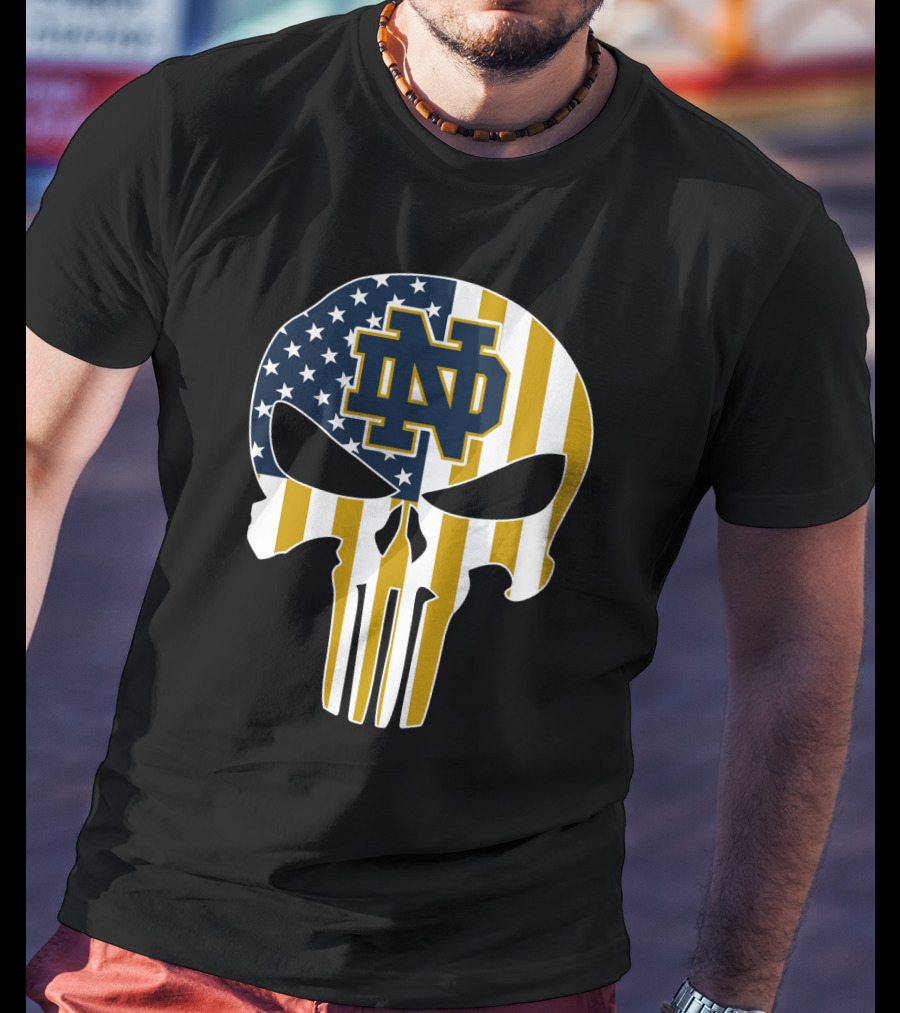 Notre Dame Fighting Irish Nd Skull American Flag T-Shirt