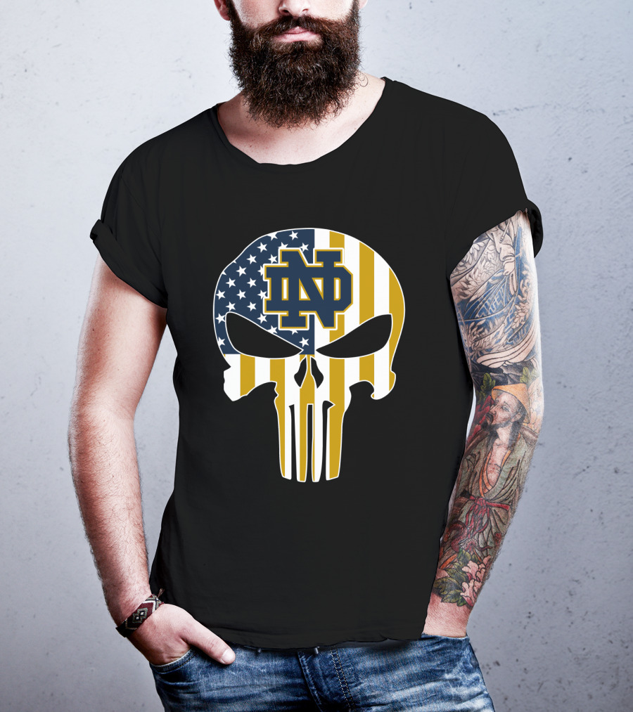 Notre Dame Fighting Irish Nd Skull American Flag T-Shirt