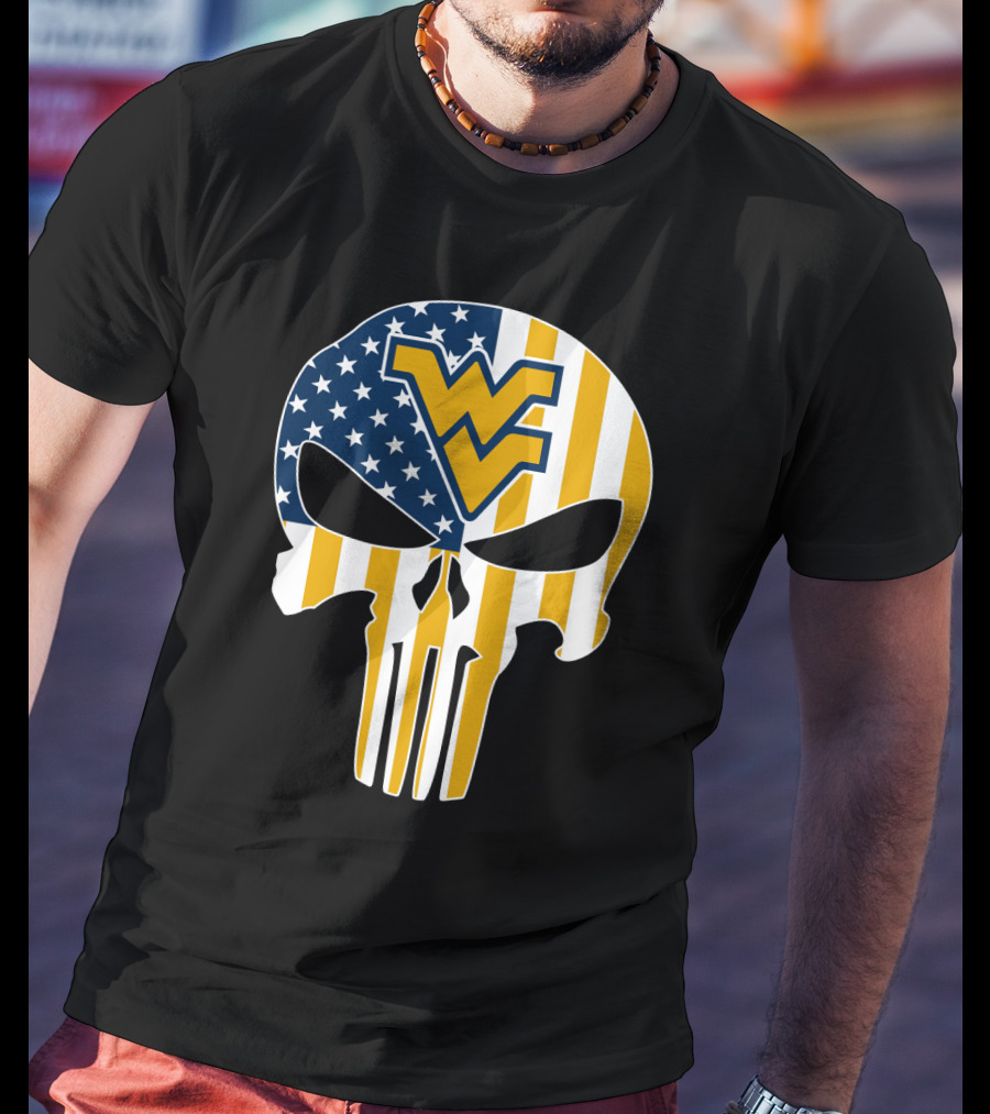 Wv American Flag Punisher Style West Virginia Mountaineers T-Shirt