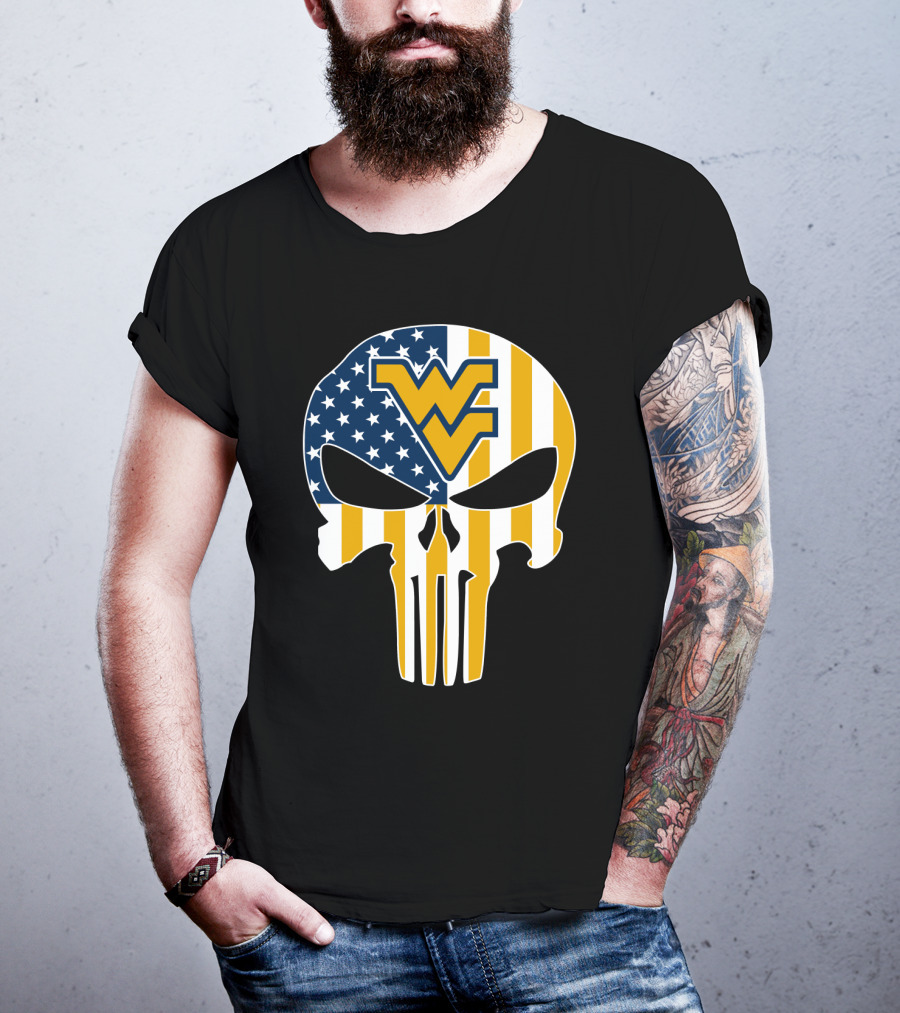Wv American Flag Punisher Style West Virginia Mountaineers T-Shirt