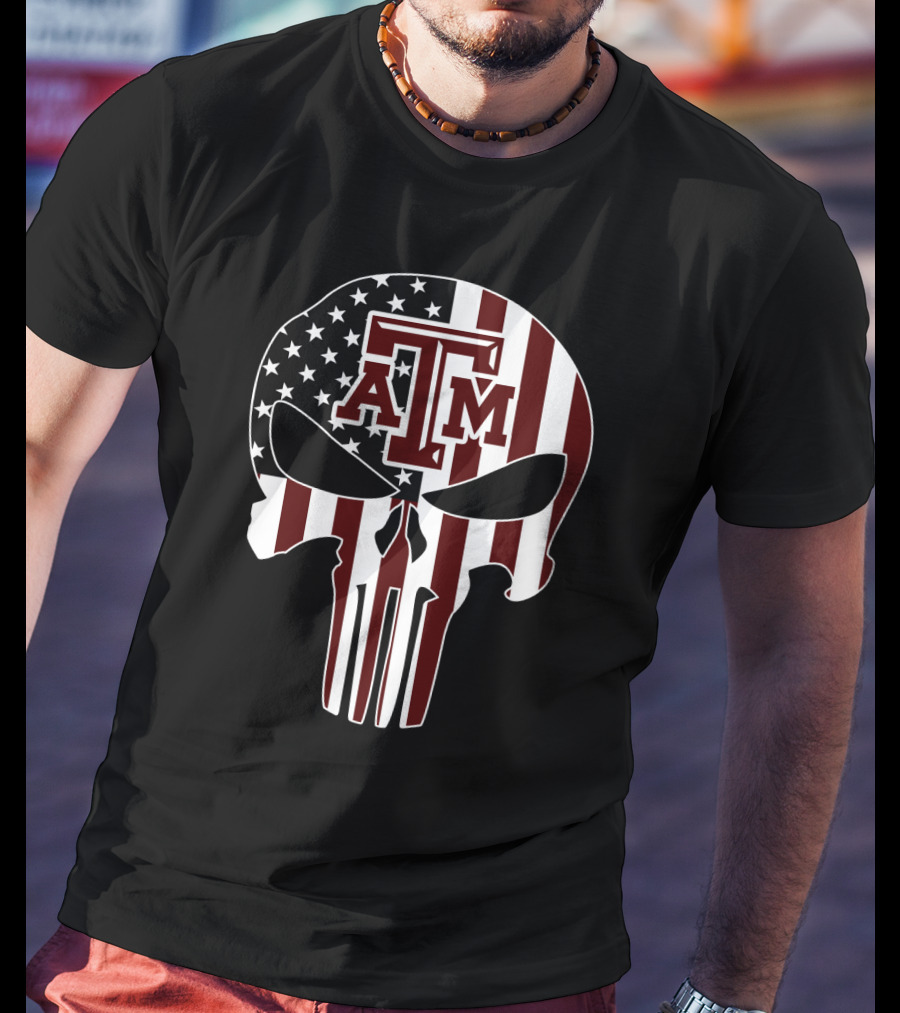 Texas A&M Aggies Skull American Flag T-Shirt