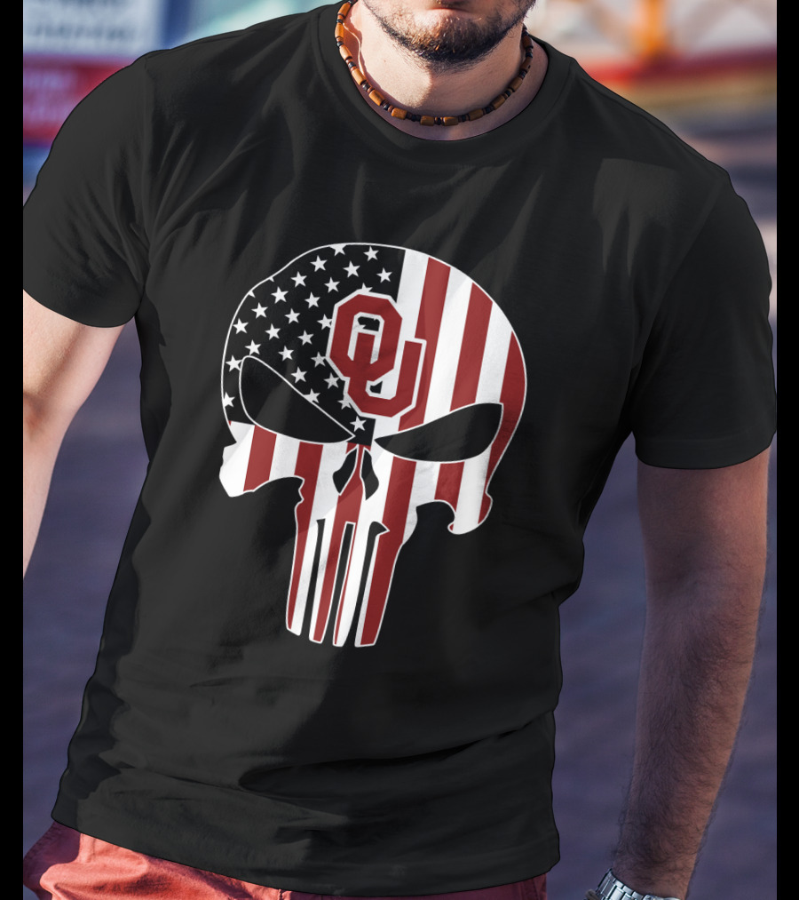 Oklahoma Sooners American Flag Skull T-Shirt