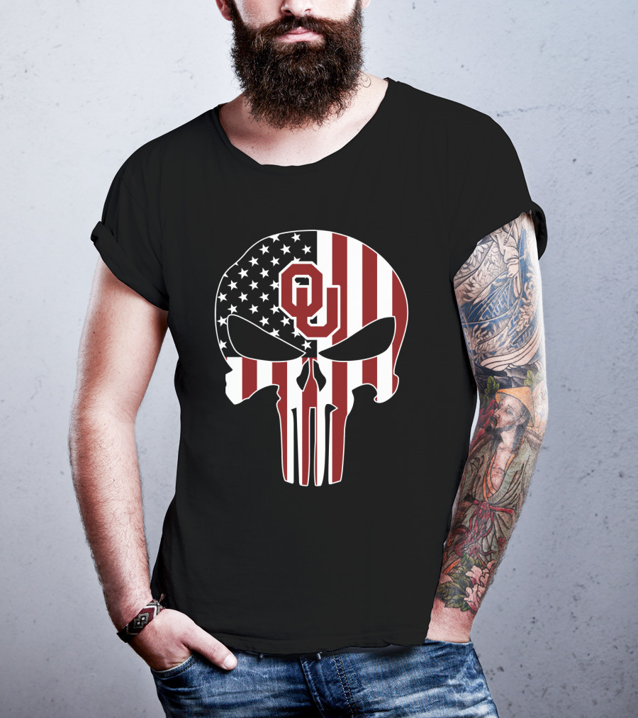Oklahoma Sooners American Flag Skull T-Shirt