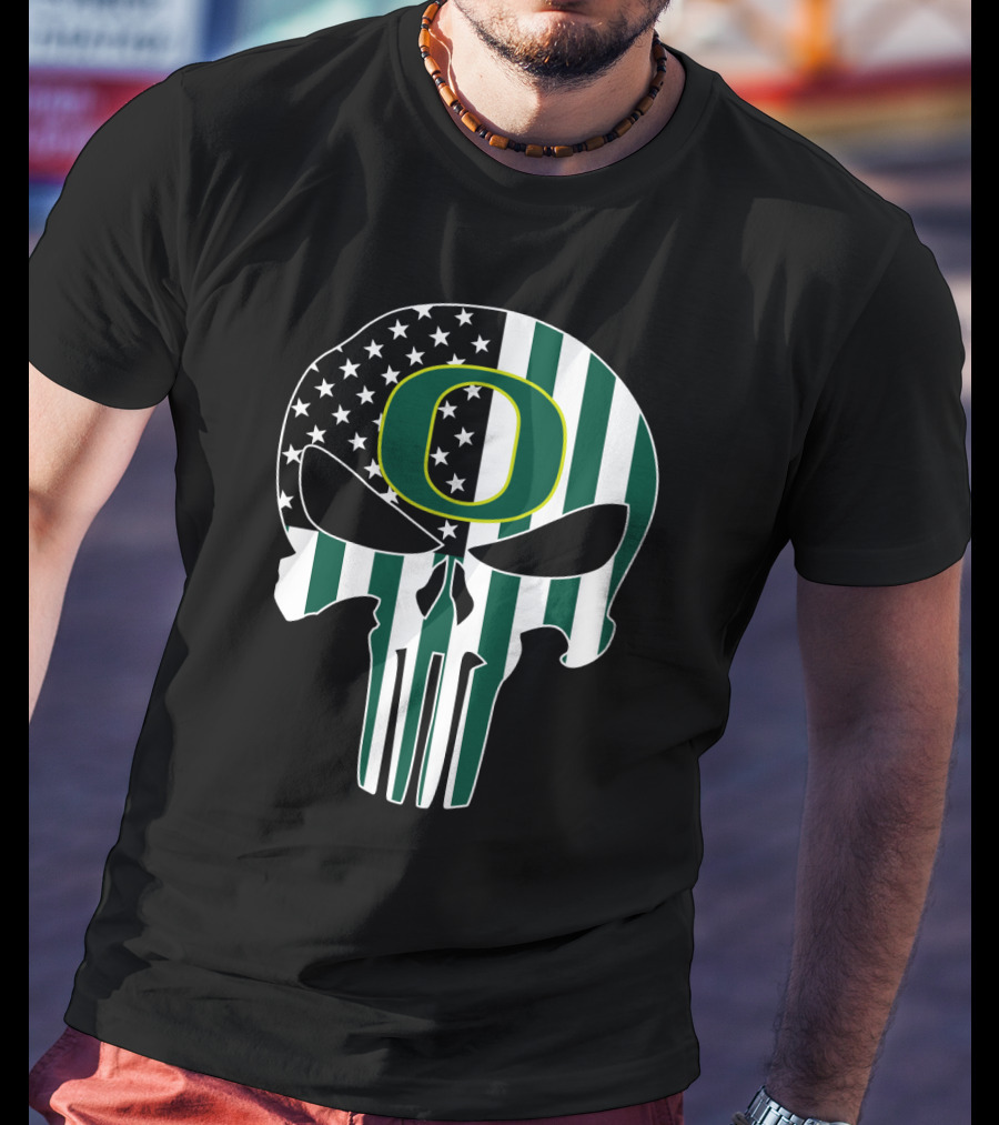 Oregon Ducks American Flag Punisher Skull T-Shirt