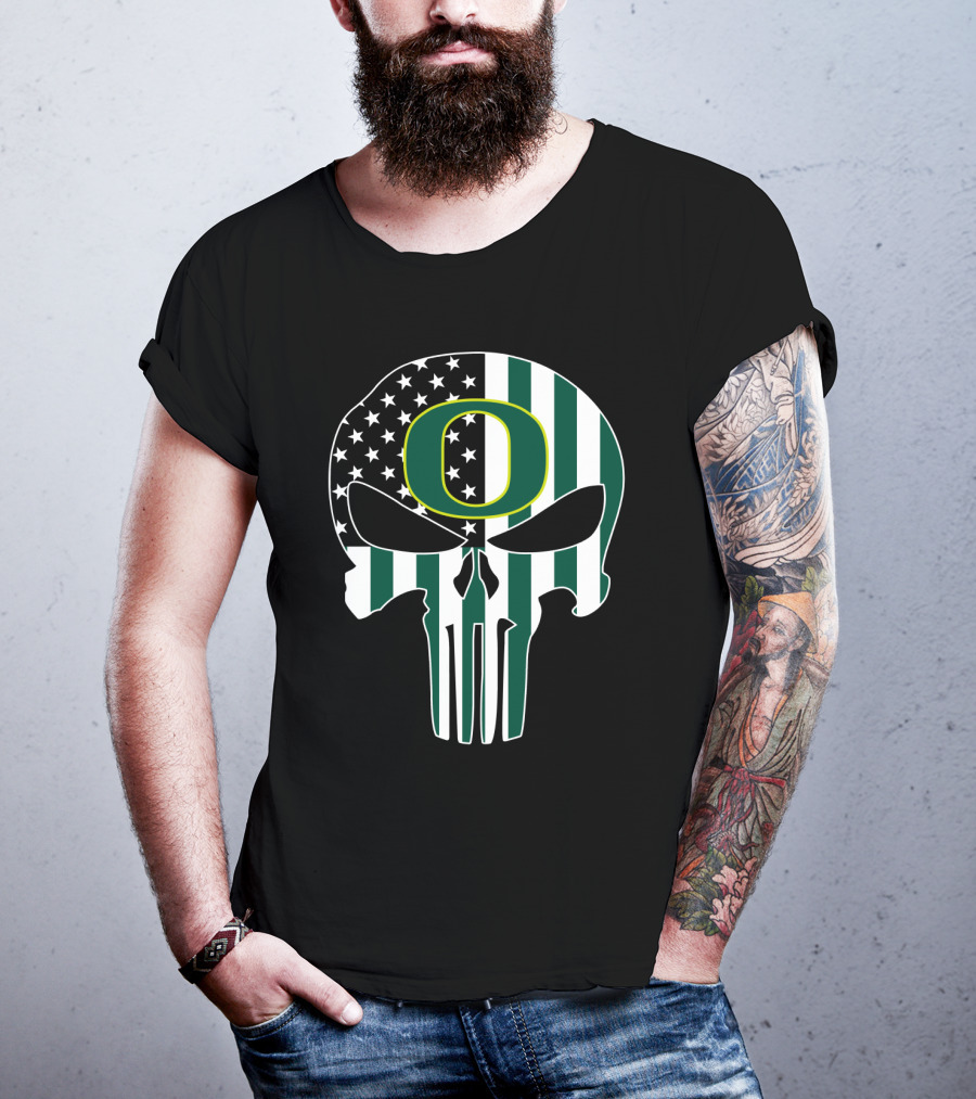 Oregon Ducks American Flag Punisher Skull T-Shirt