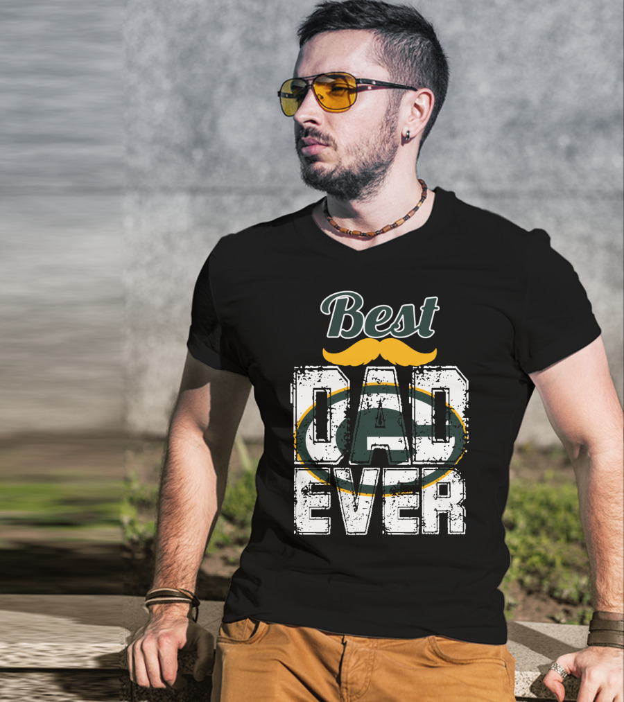Best Dad Ever Packers Fan Mustache T-Shirt
