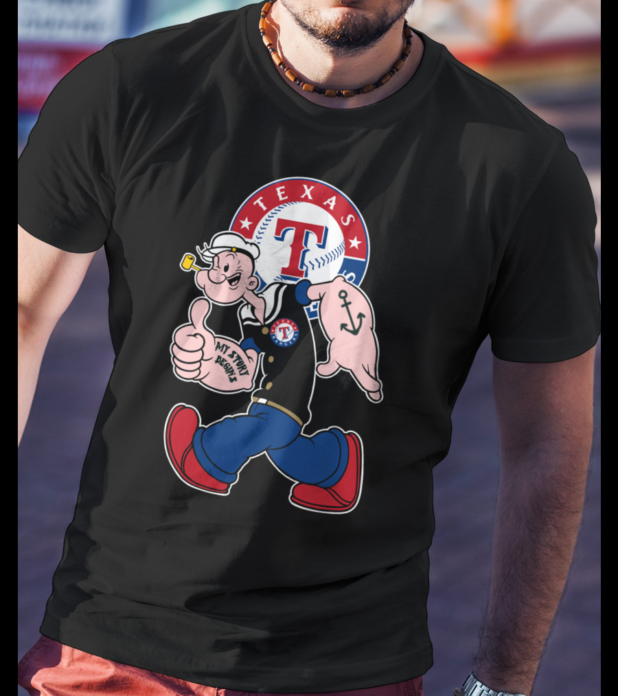 Texas Rangers Popeye Baseball Logo Mashup T-Shirt