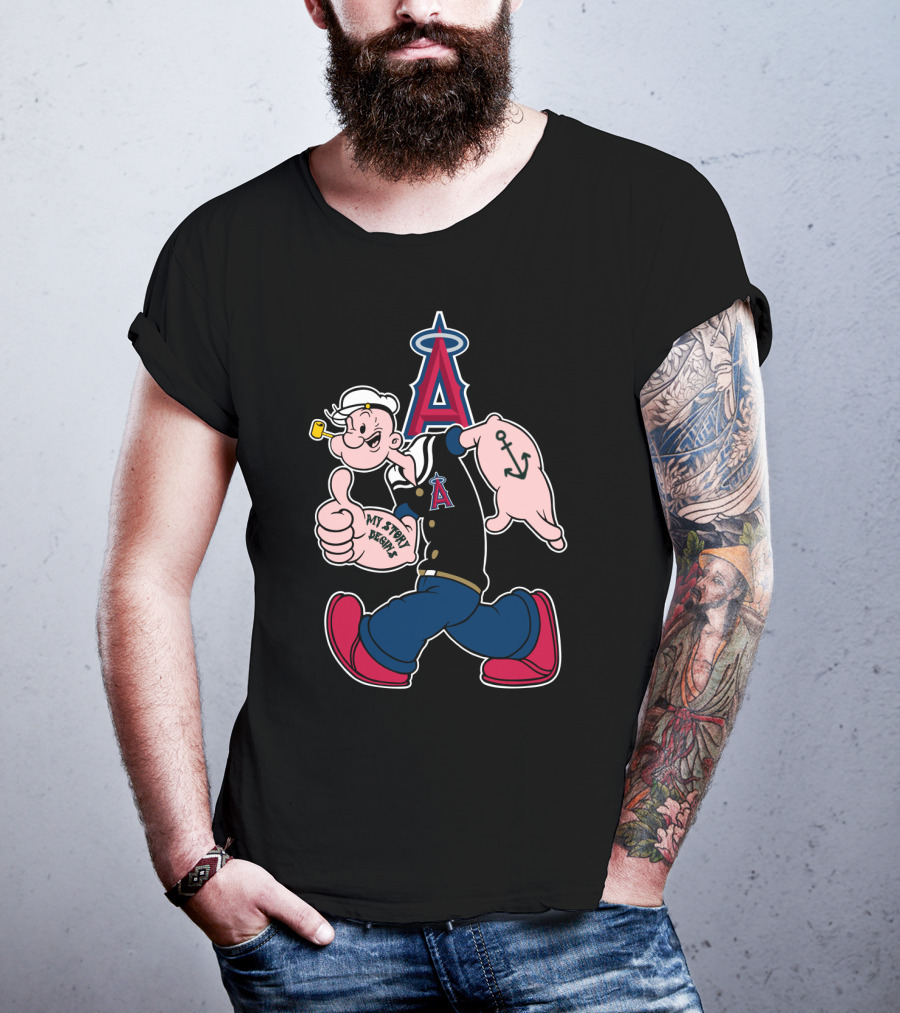Popeye Thumbs Up Los Angeles Angels Mlb Collaboration With My Story Begins Anchor Tattoo T-Shirt
