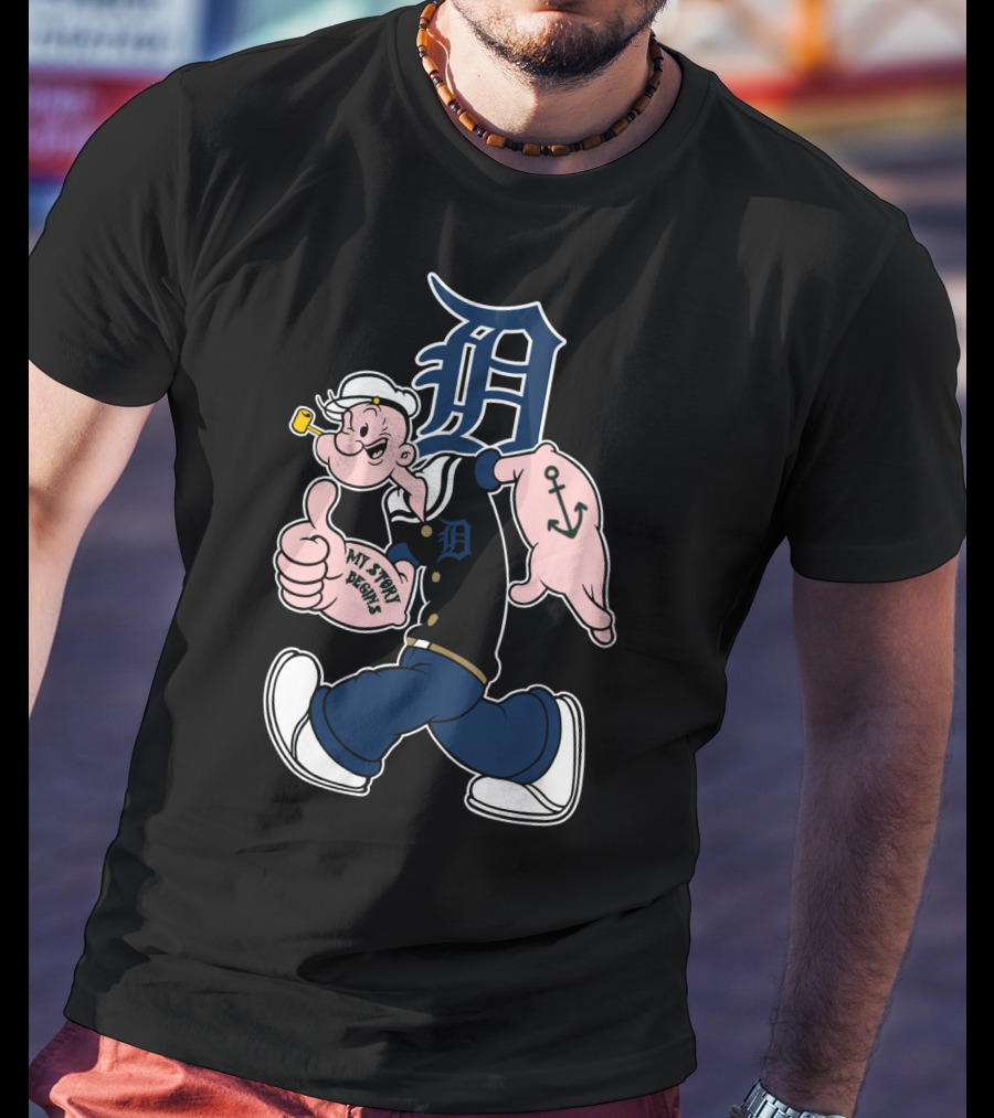 Popeye Detroit Tigers Emblem With Anchor And Baseball Cap T-Shirt