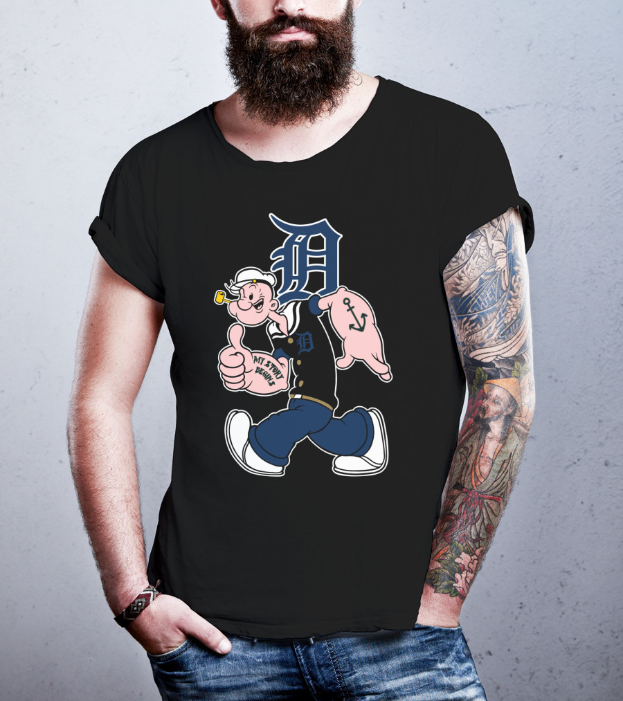 Popeye Detroit Tigers Emblem With Anchor And Baseball Cap T-Shirt