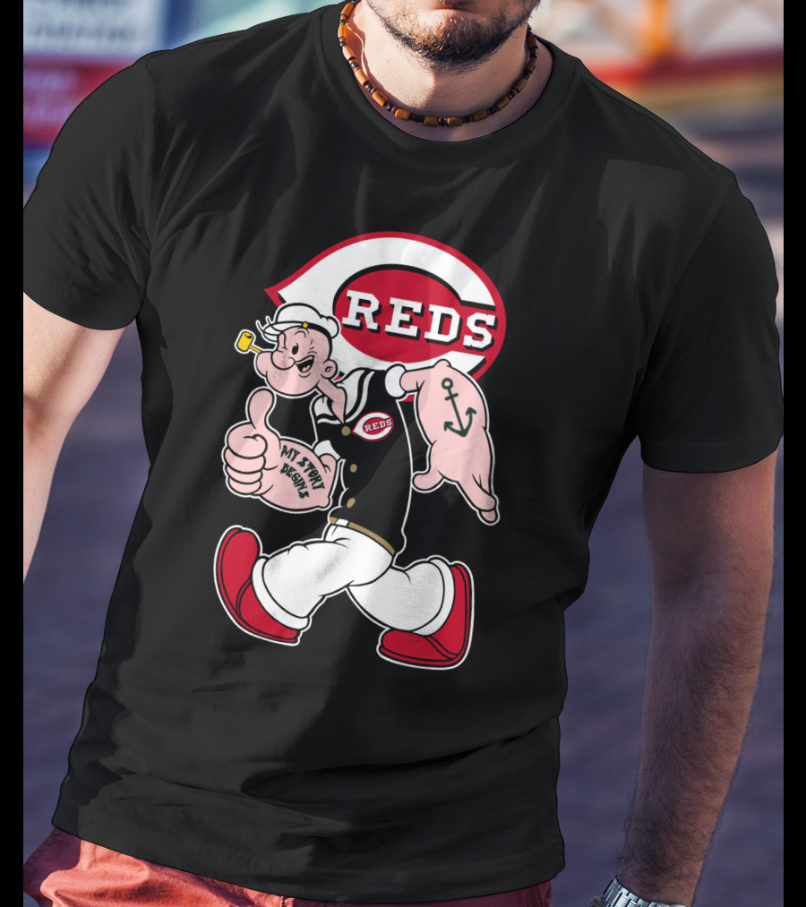 Cincinnati Reds Popeye Cartoon Character Collaboration T-Shirt