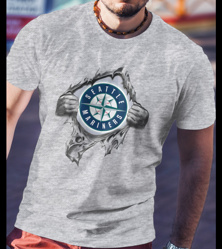 Seattle Mariners Compass Logo Breaking Through Gray T-Shirt