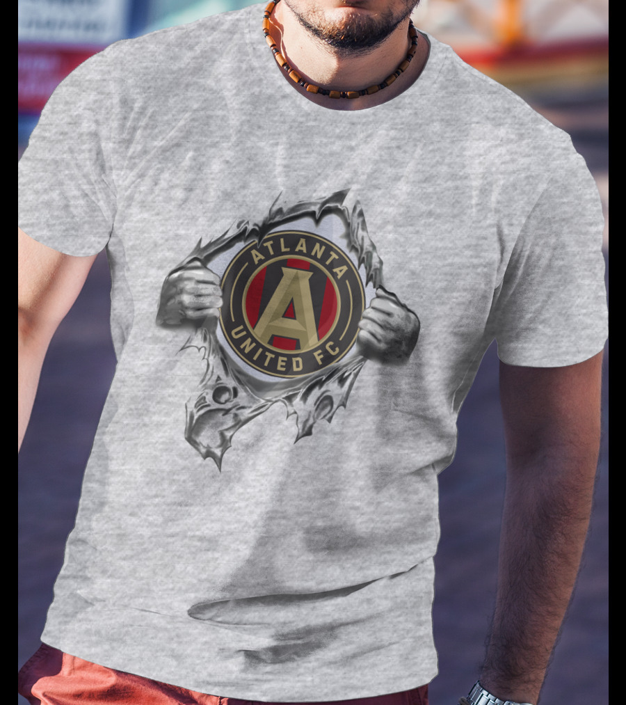 Atlanta United Fc Emblem Revealed Through Ripped Metallic Texture T-Shirt