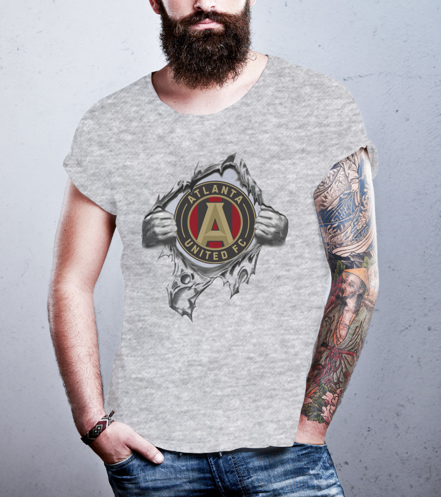 Atlanta United Fc Emblem Revealed Through Ripped Metallic Texture T-Shirt