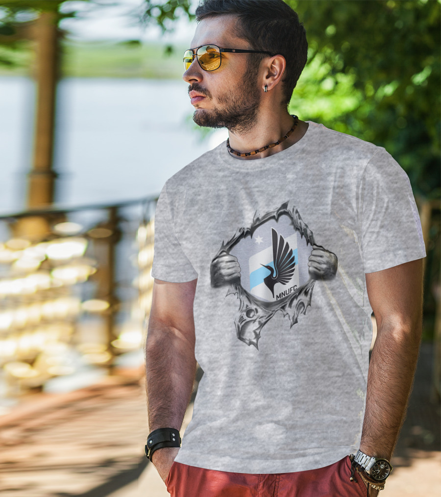 Mnufc Minnesota United Fc Logo With Wings And Star On Torn T-Shirt