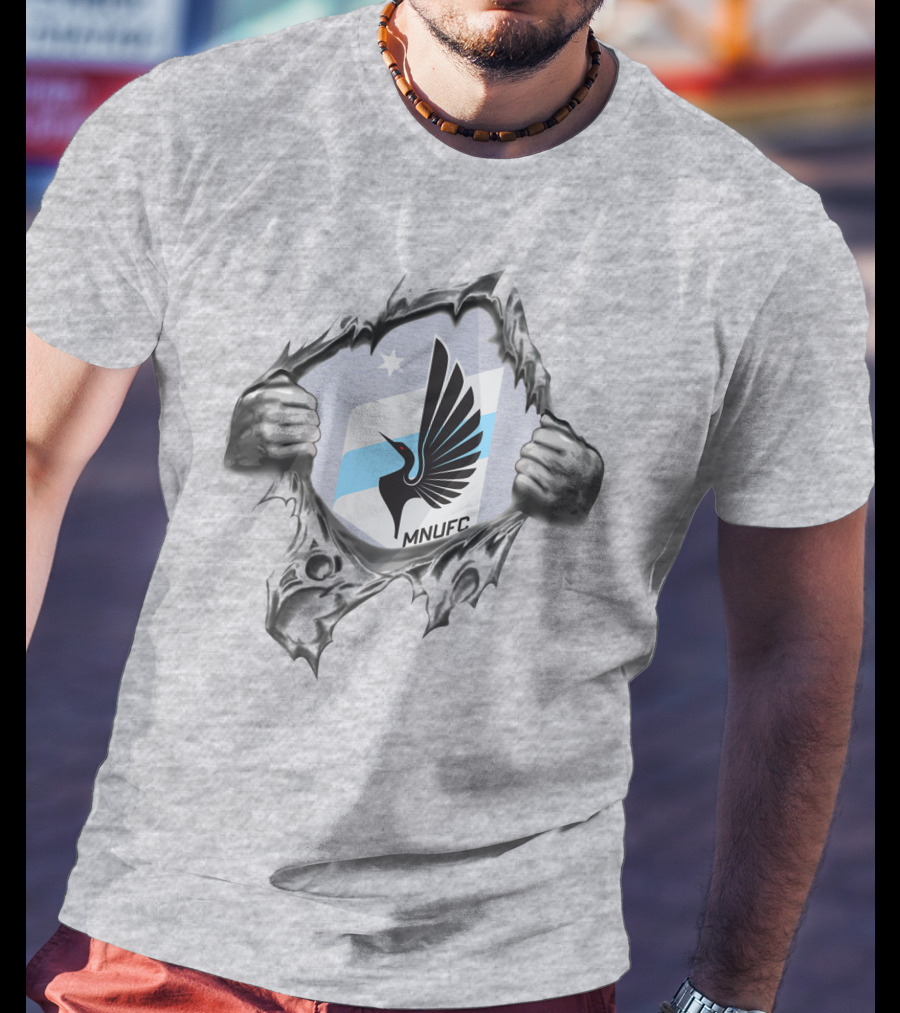 Mnufc Minnesota United Fc Logo With Wings And Star On Torn T-Shirt