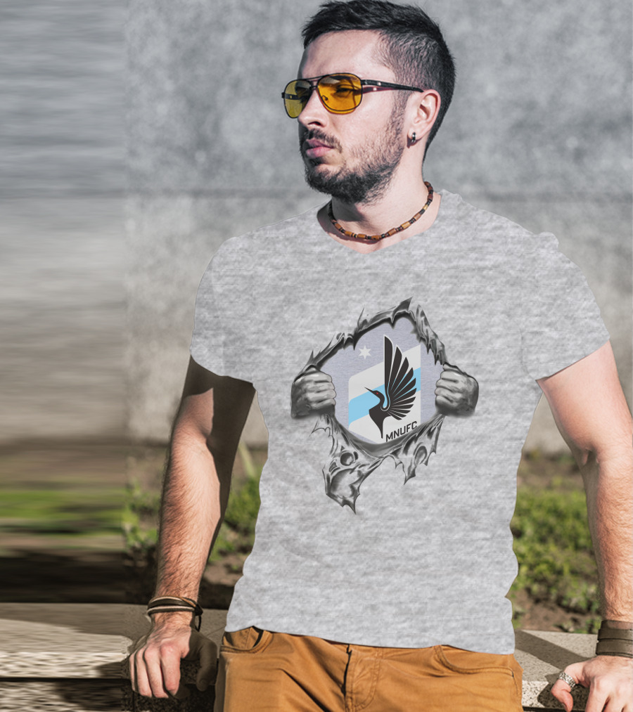 Mnufc Minnesota United Fc Logo With Wings And Star On Torn T-Shirt