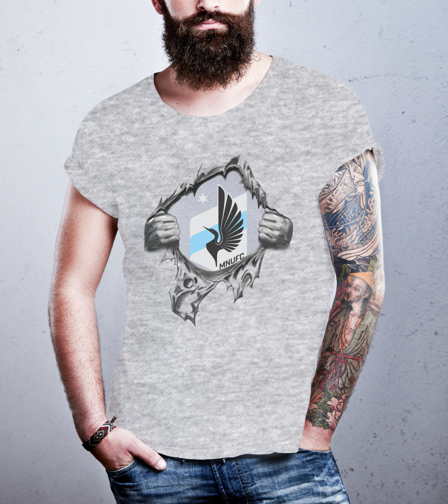 Mnufc Minnesota United Fc Logo With Wings And Star On Torn T-Shirt