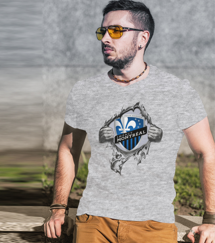 Impact Montreal Saputo Tout Pour Gagner Fleur-De-Lis Logo Hands Ripping T-Shirt