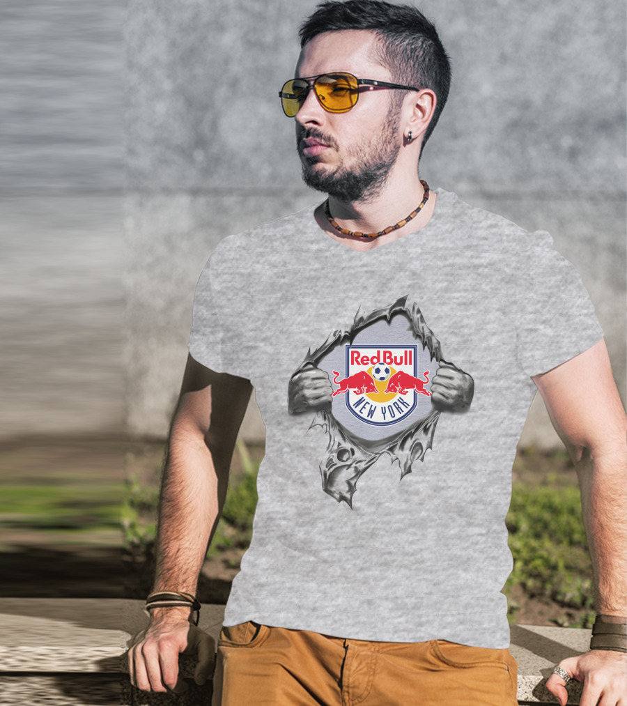 New York Red Bulls Logo With Ripped Effect T-Shirt