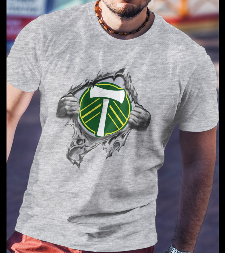 Portland Timbers Logo With Ripped Background And Hands T-Shirt