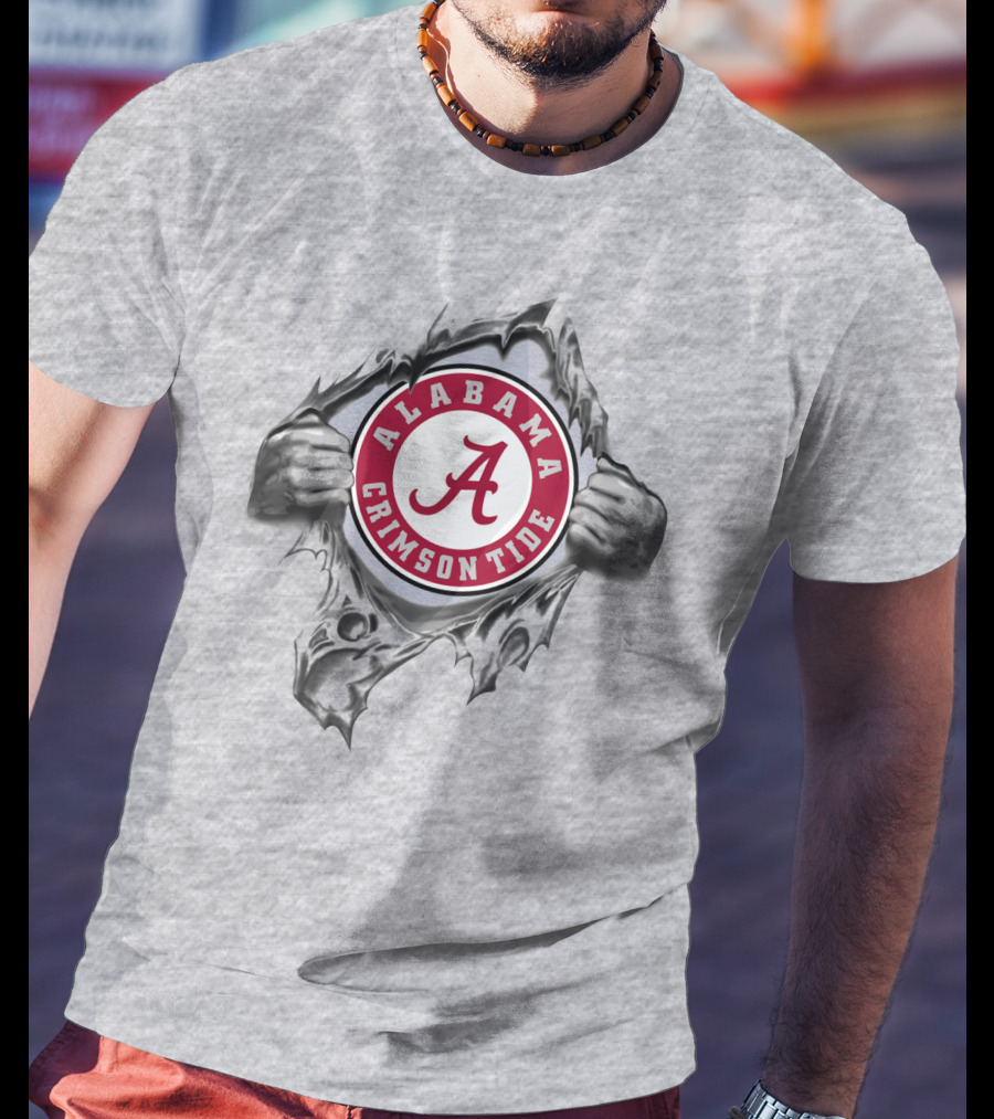 Alabama Crimson Tide A Symbol Revealed Through Torn Fabric T-Shirt