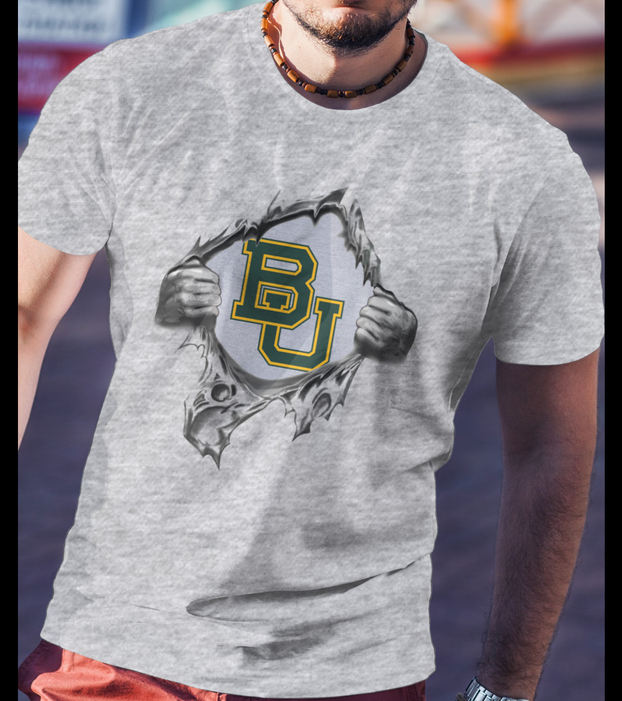 Baylor Bears Bu Logo Ripped Steel T-Shirt