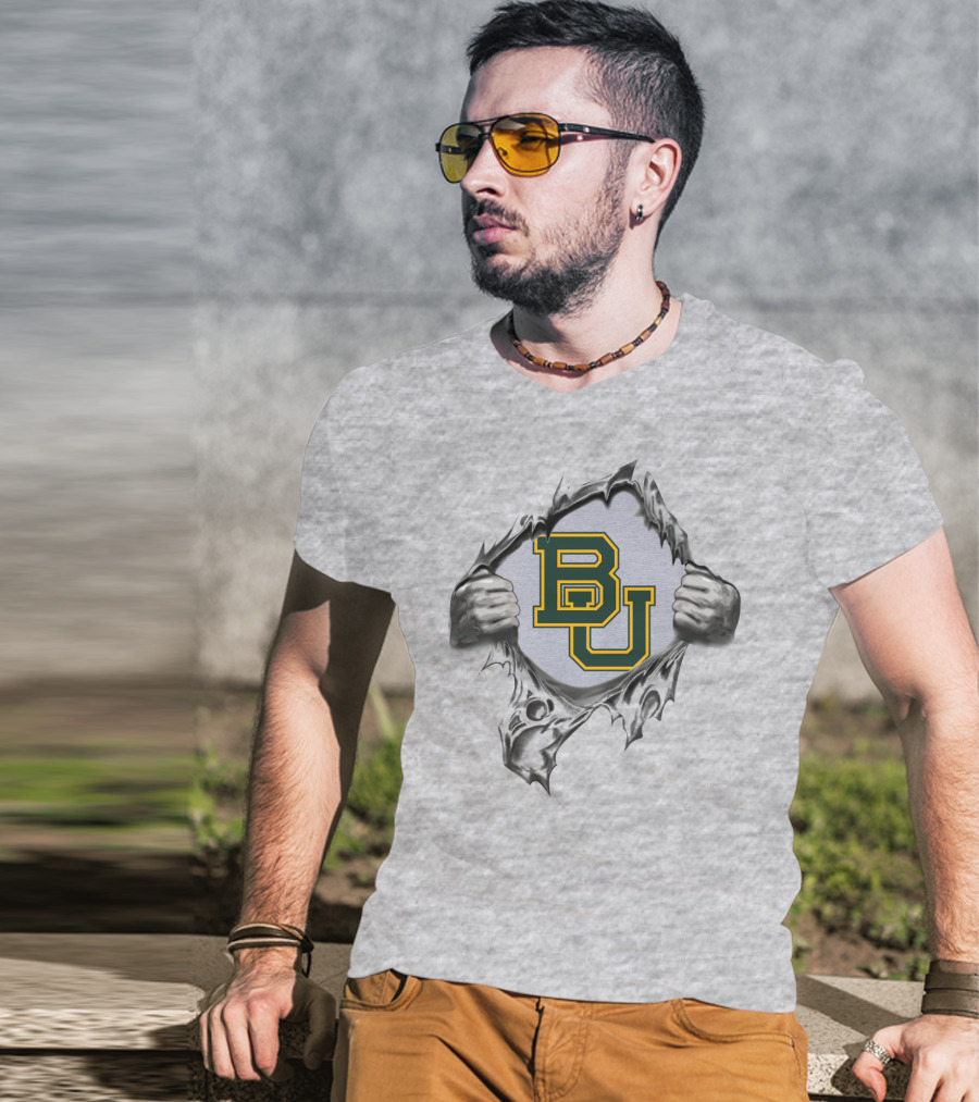 Baylor Bears Bu Logo Ripped Steel T-Shirt