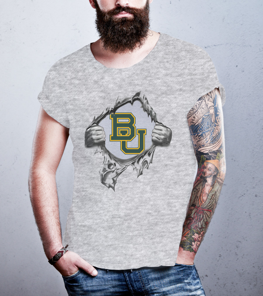 Baylor Bears Bu Logo Ripped Steel T-Shirt