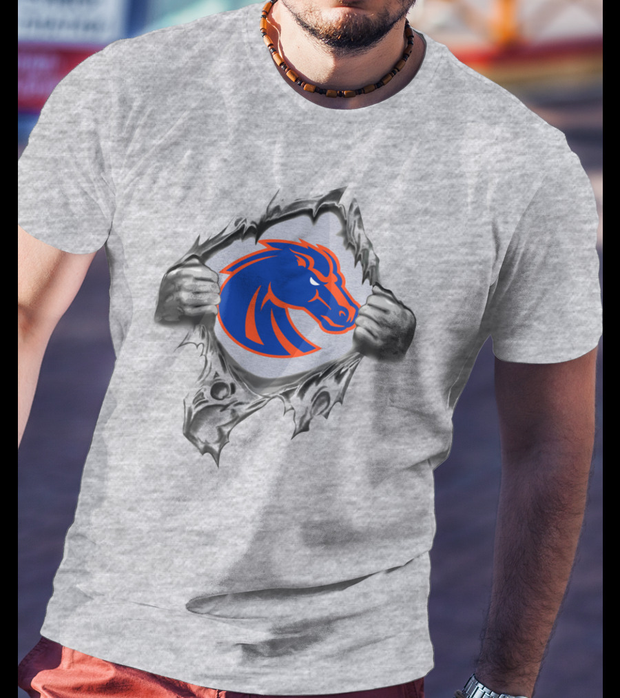 Boise State Broncos Ripped Steel Symbol With Horse Head T-Shirt