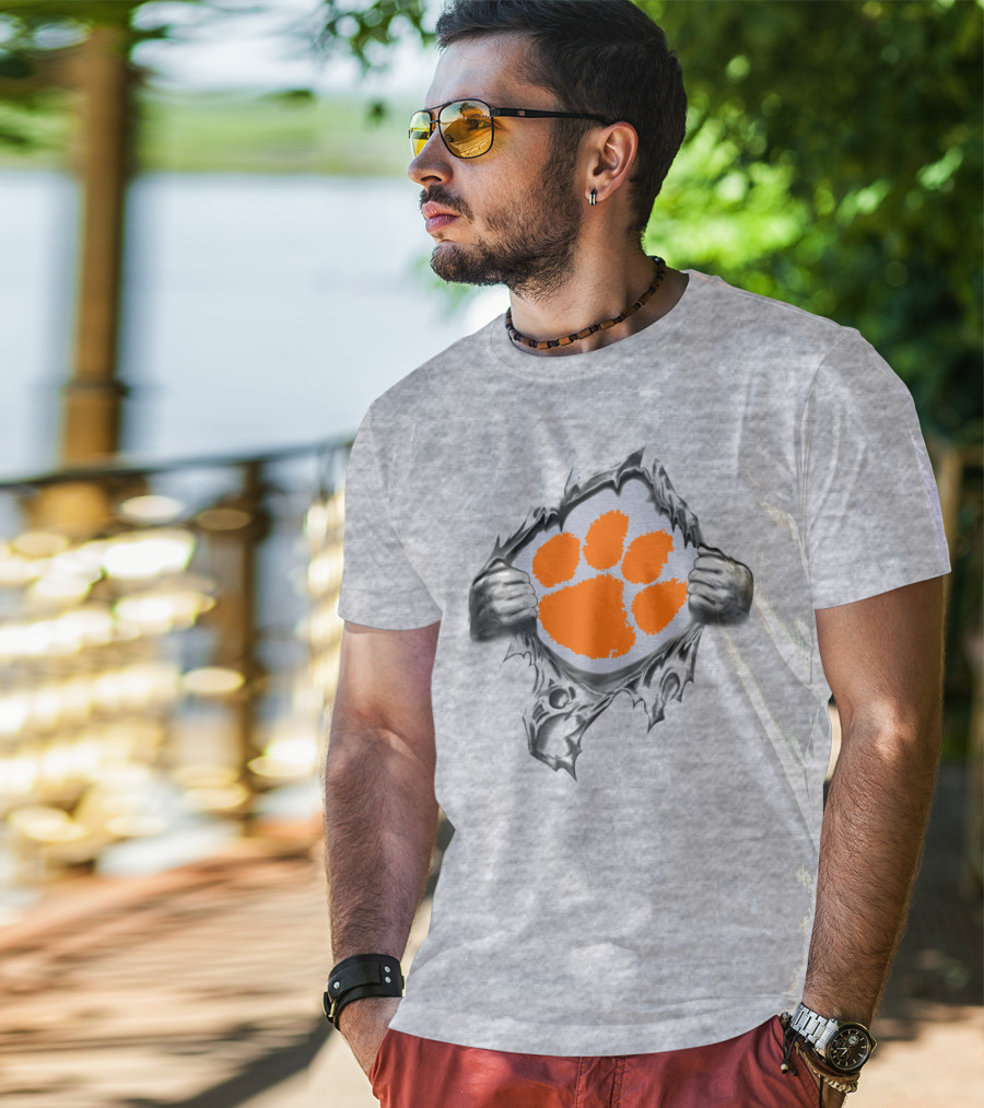 Clemson Tigers Orange Paw Logo Rip T-Shirt