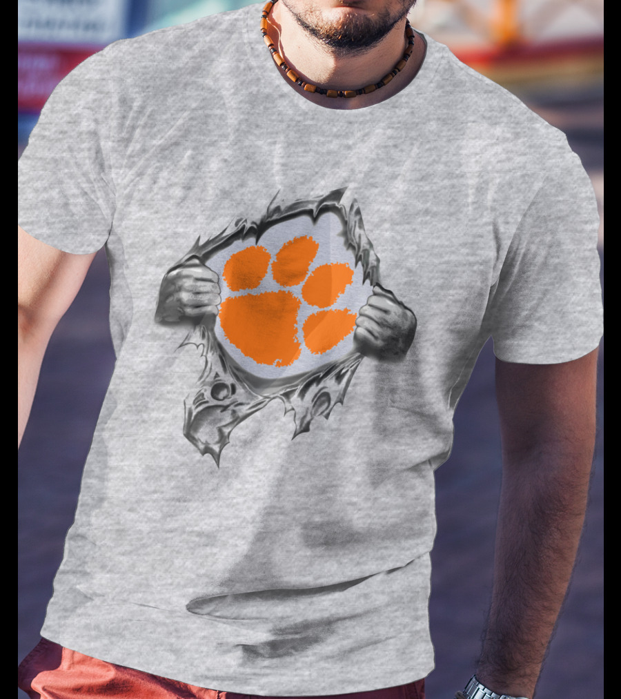 Clemson Tigers Orange Paw Logo Rip T-Shirt