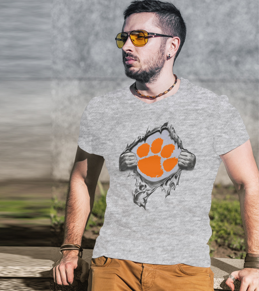 Clemson Tigers Orange Paw Logo Rip T-Shirt