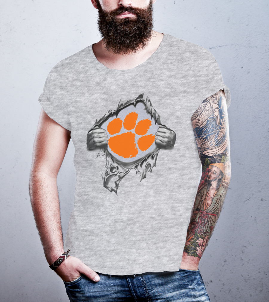 Clemson Tigers Orange Paw Logo Rip T-Shirt