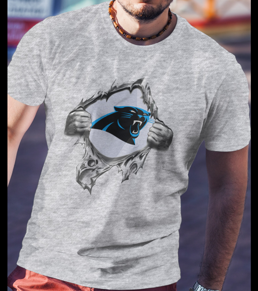 Carolina Panthers Logo Peeking Through Torn Fabric T-Shirt